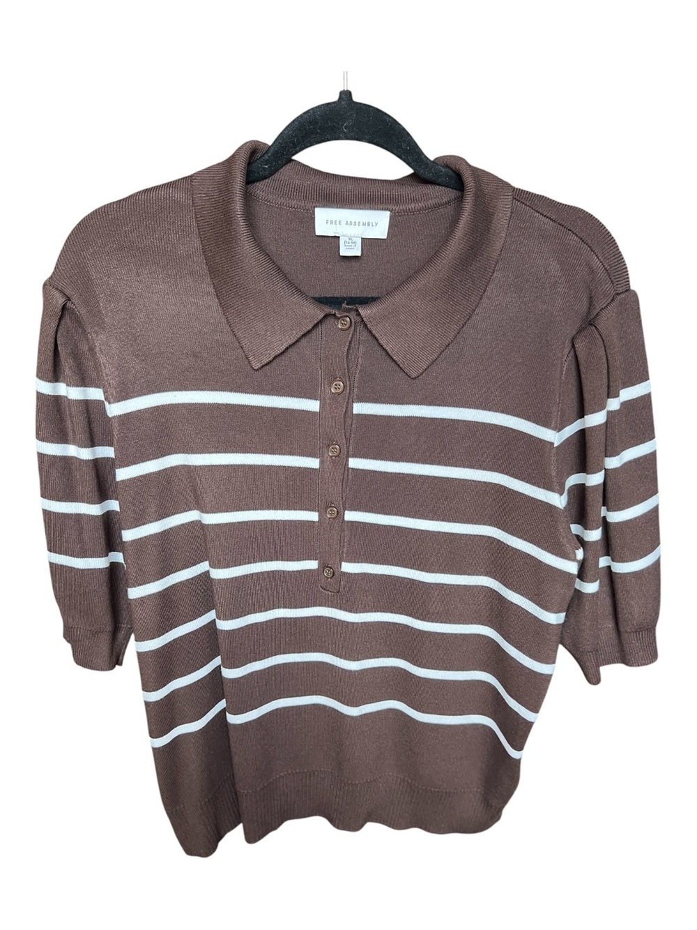 Free Assembly Women’s Brown Striped Short Sleeve Polo Sweater